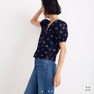 Madewell Floral Puff Sleeve Top - Black